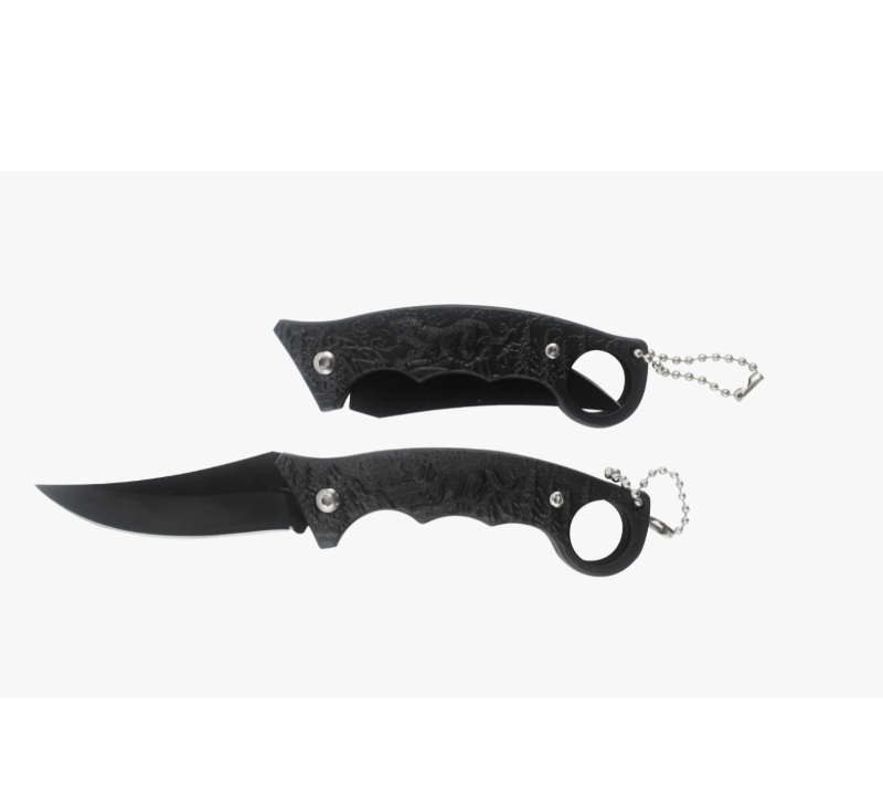 سكين Karambit قابل للطي ومزخرف بنمر S2022، وسكين جيب أسود مزود بسلسلة مفاتيح، وسكين تكتيكي EDC