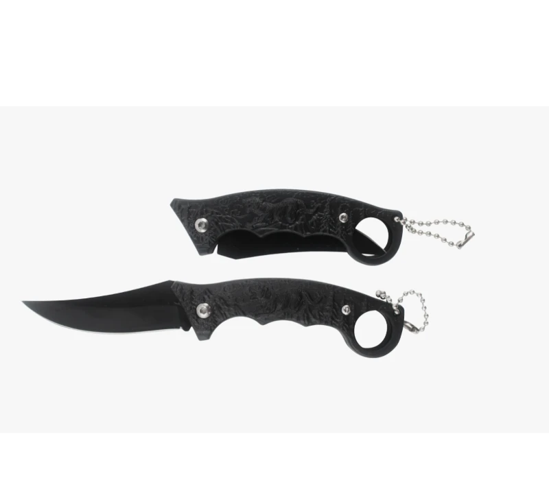 سكين Karambit قابل للطي ومزخرف بنمر S2022، وسكين جيب أسود مزود بسلسلة مفاتيح، وسكين تكتيكي EDC