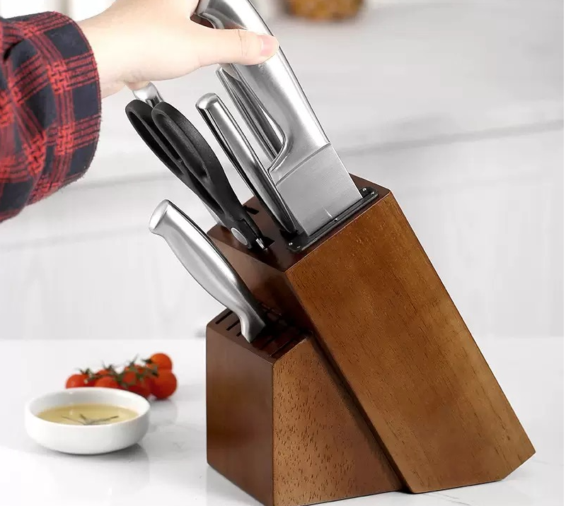 15 Slots Universal Knife Block, Acacia Wood Knife Block for Kitchen Counter