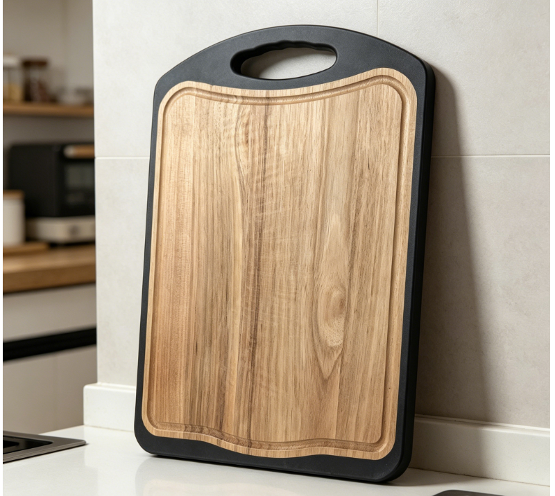 JH3326 Rubber-plastic composite along with acacia wood+430 Steel Cutting Board for Kitchen/Non Slip