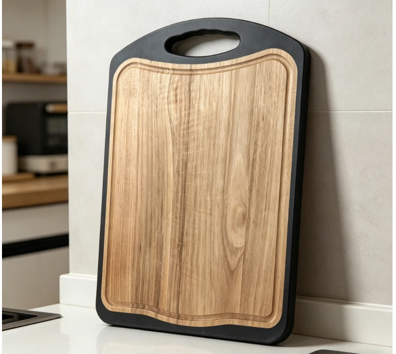 JH3326 Rubber-plastic composite along with acacia wood+430 Steel Cutting Board for Kitchen/Non Slip