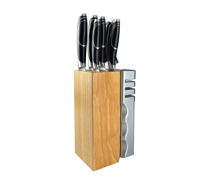 D-D002B 8PCS Premium Kitchen Knife Set with Wooden Block & Built-in Knife Sharpener for Home Cooking