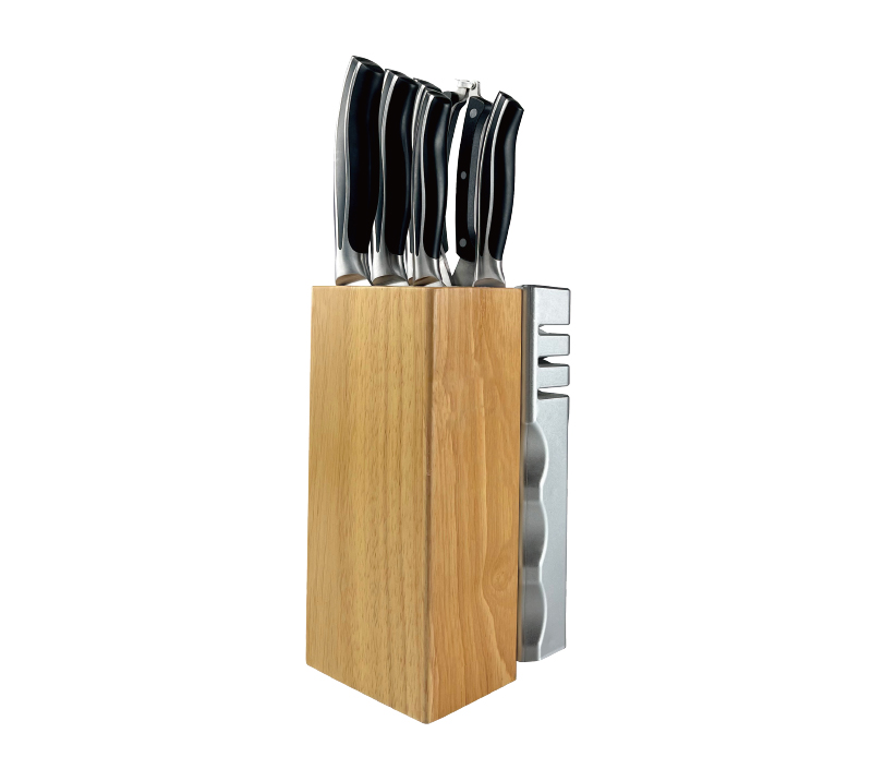 D-D003B- 8PCS ABS Handle Kitchen Knife Set with Wood Block & Built-in Sharpener