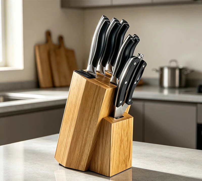 D-D003A-8PC Professional Forged Kitchen Knife Set with Build-in Wooden Block & ABS Handle