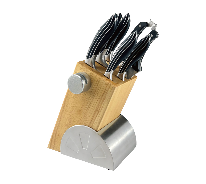 D-D004C 8PCS Wood Knife Block Set with Built-in Sharpener,Stainless Steel Kitchen Knives Collection